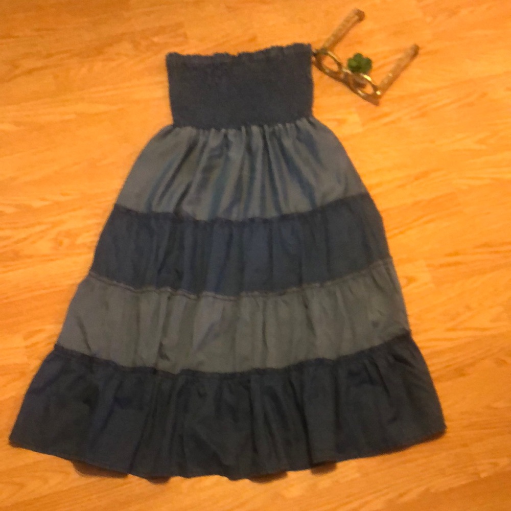 Blue Tiered Strapless Dress